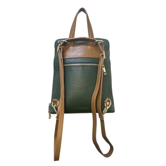 Divina Ferenze Two-Tone Green & Brown Faux Leather Backpack w/Magnetic Snap Pock - Picture 2 of 13